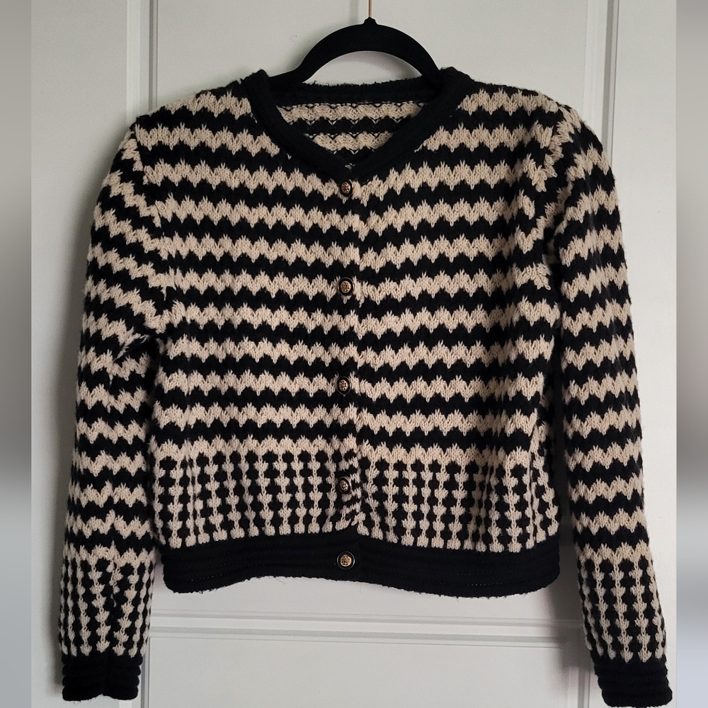 SHEIN Black and Cream Zigzag Cardigan